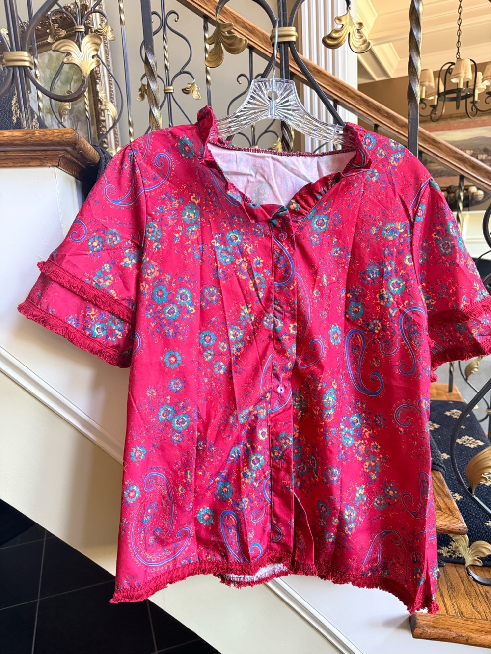 NWOT Paisley Button Shirt Sleeve Blouse. Size S bell sleeves.